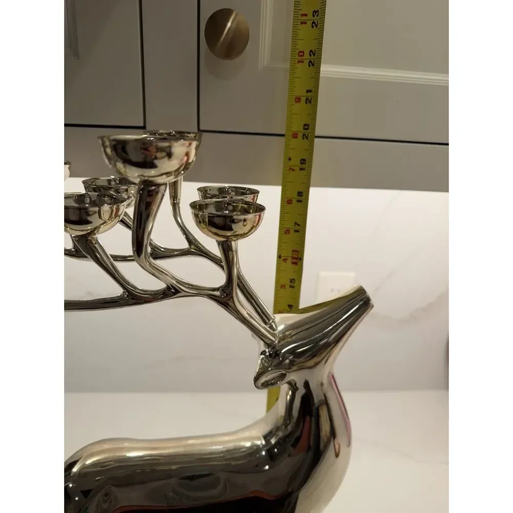Large Silver Plate Pottery Barn Reindeer Candelabra 10 Points Stands 20